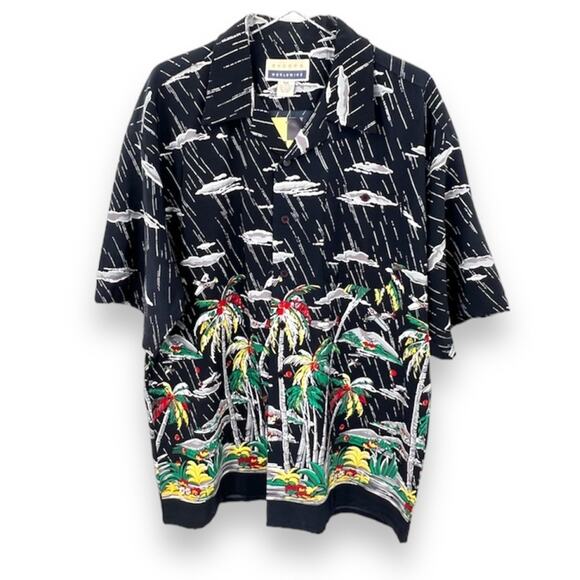Skoops tropical Hawaiian palm tree fighter planes button down  shirt XXL NEW - Picture 1 of 9